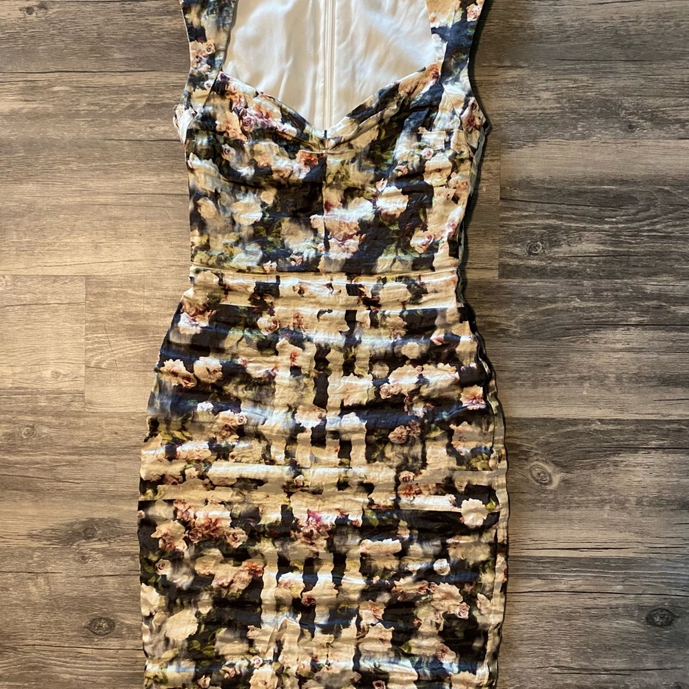 Nicole Miller Floral Satin Bodycon Dress